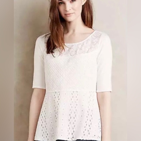 New Anthropologie Tiny Amelia Lace Mixed Media Top - Picture 1 of 12